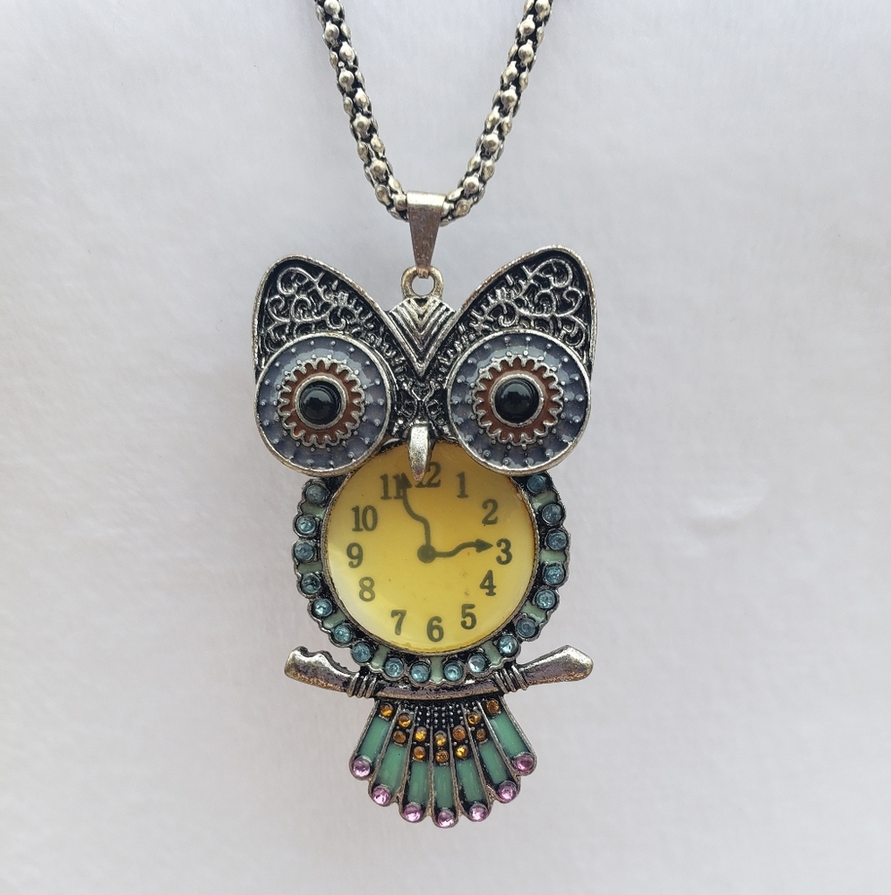 10. Owl Pendant Necklace - rope chain - Picture 3 of 8